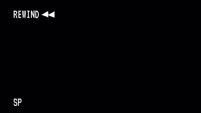 Black screen with rewind and sp text suitable for video editing or media production projects. Great for adding retro or vhs effects.