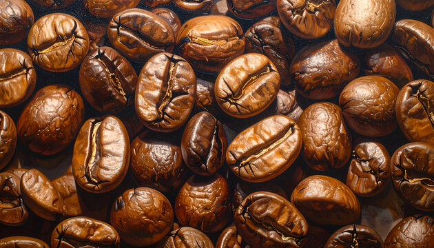 Close-up Macro Shot of Roasted Coffee Beans Texture Background.