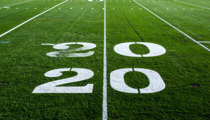 Obraz premium American Football Field Yard Lines Number 20 Close Up.