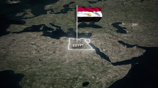 Egypt Map Animation with 3D Waving of Egypt National Flag and Glowing Border Animation on World Map