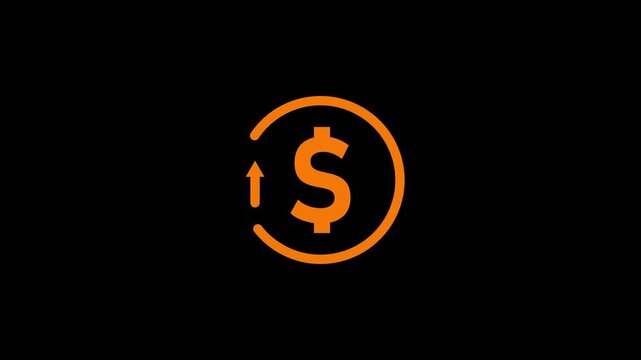 Dollar Growth Icon with Rising Arrow on Black Background. Dollar Symbol with Upward Arrow for Finance.