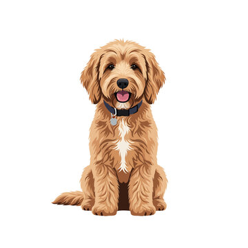 Fluffy Golden Doodle Puppy Sitting Vector Illustration