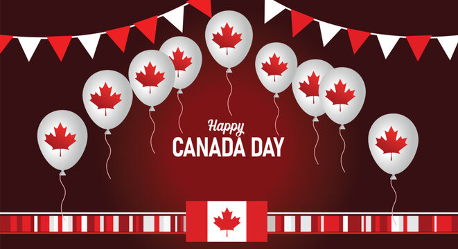 Happy canada day celebration with balloons and flags