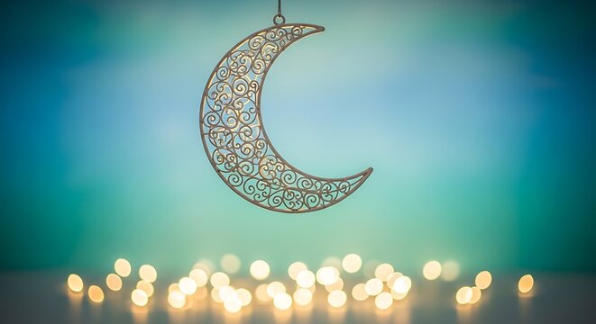 Eid al adha crescent moon decoration celebrating the festival of sacrifice with lights and islamic traditions