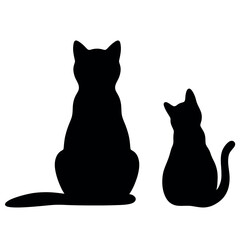 Silhouette of a large cat and a small kitten sitting together © WanchiJeni