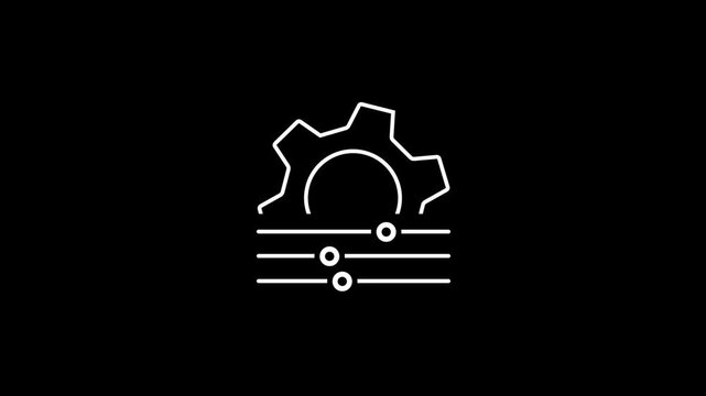 Adjustment icon animation. Animated line spinning gear and slider setting. Control panel. Operating system. Loop HD video with alpha channel, transparent background. Outline motion graphic.