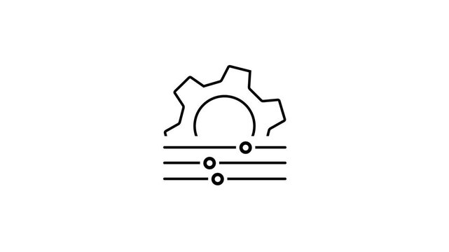 Adjustment icon animation. Animated line spinning gear and slider setting. Control panel. Operating system. Loop HD video with alpha channel, transparent background. Outline motion graphic.