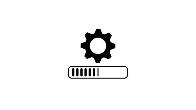 Gear on progress bar; symbolizes efficiency. Ideal for technology, productivity, progress, engineering, and industry concepts in design and business.