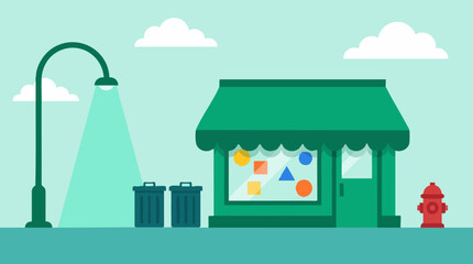 Obraz premium Flat design illustration of a vibrant storefront on a street with a lamppost