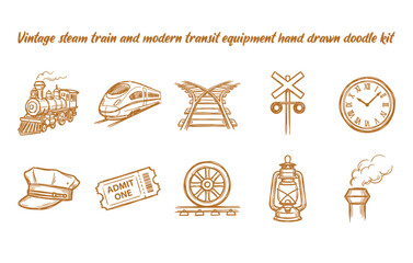 Historical steam locomotive and modern railway transport collection © Billal