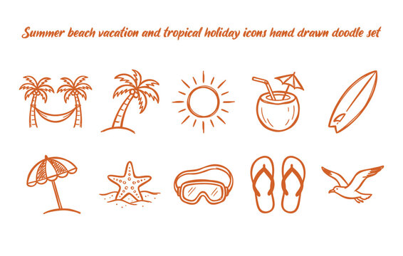 Tropical beach vacation and summer holiday relaxation symbols