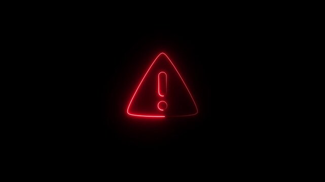 A glowing neon red line alert icon animation.red color animation icon signal alert risk safety danger road warning sign sign symbol. alert , risk , safety, danger road warning sign icon animation.
