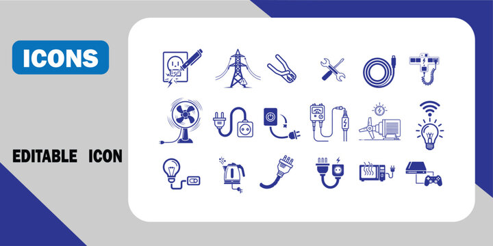 Set of electrical icons for energy and technology vector illustration light bulb battery charging energy saving electric meter electrical technology electricity illustration collection