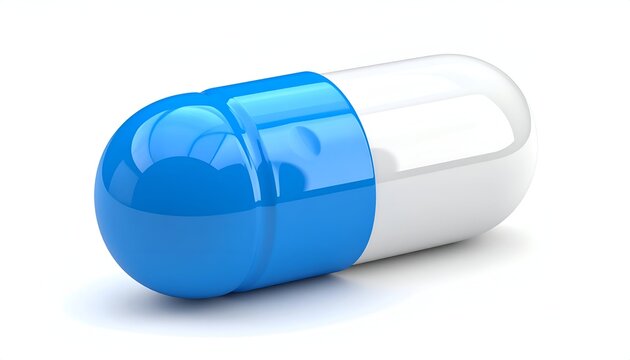 Blue and White Capsule Pill Isolated on White Background.