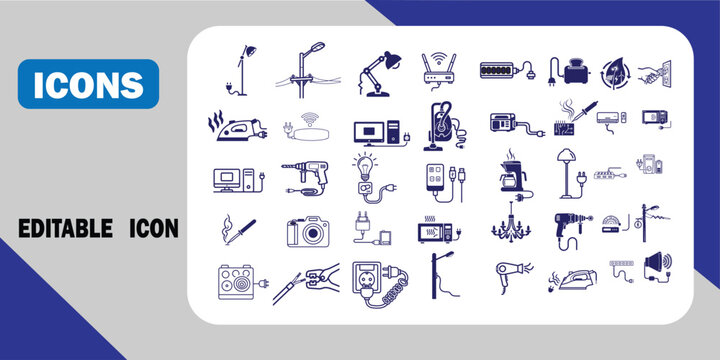 Various icons and symbols representing technology and electronics with tool kit technology electronics computer communication illustration collection abstract editable minimalist iconography