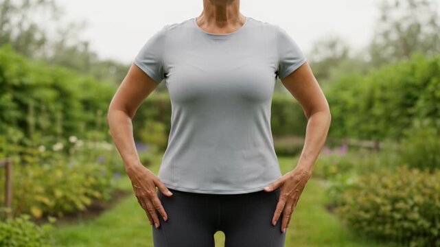 Senior woman wearing athletic wear standing in garden