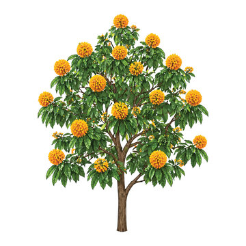 Vibrant Ashoka Tree (Saraca asoca) Vector Illustration - Detailed Botanical Art with Yellow Flowers.