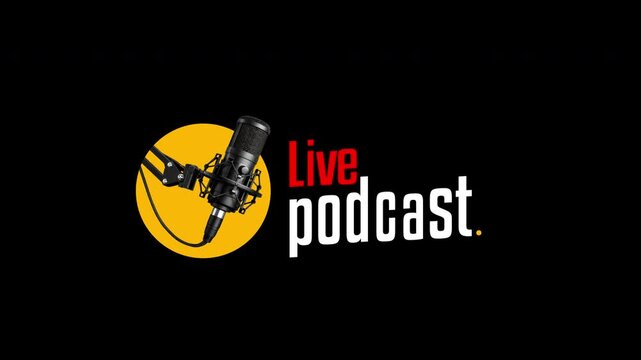 Animated Live Podcast Title with Studio Microphone Icon