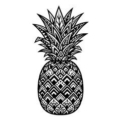 Obraz premium An illustration depicts a detailed pineapple with patterned skin and leaves.