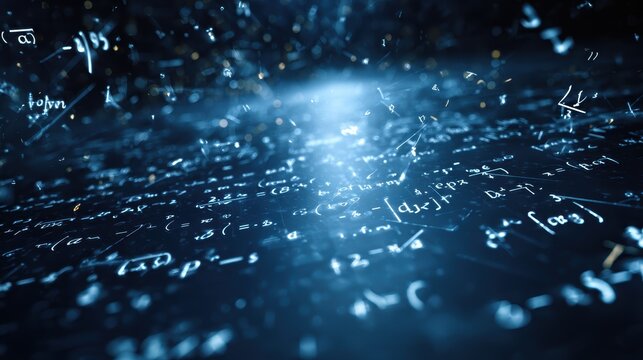 Abstract background with glowing mathematical formulas and equations