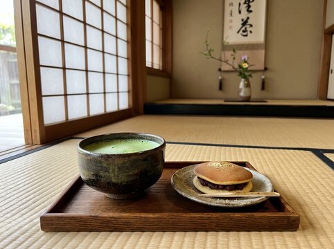 静謐な茶室で味わう本格抹茶とどら焼き：伝統的な床の間のしつらえと楽しむ和のひととき