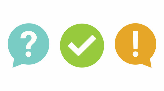 Question, Checkmark, and Exclamation Mark Speech Bubble Icons
