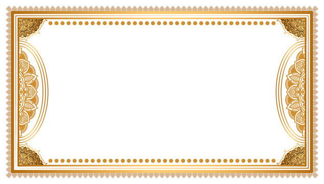 Rectangle golden certificate border pattern line photo frame islamic wedding invitation background