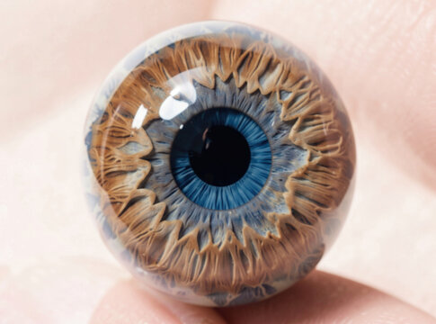 A person grasping an eyeball, likely for medical or scientific purposes