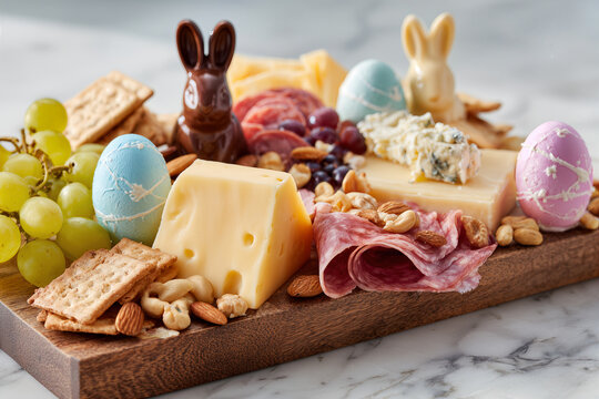 Cheese Platter with Easter Accents and Assorted Snacks for a Festive