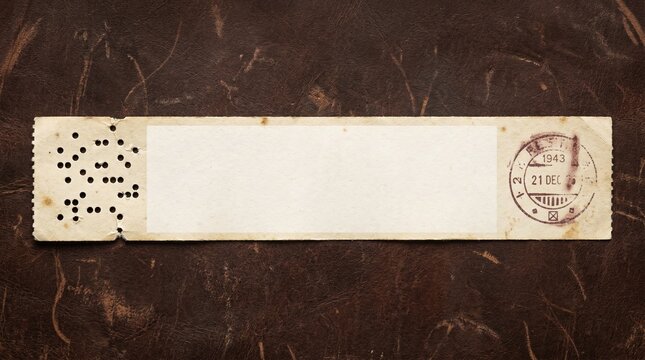 Blank Vintage Punched Ticket With Ink Stamp On Dark Leather