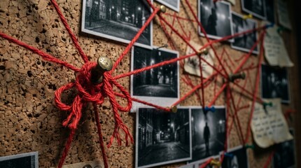 Detective Investigation Board With Blank Photos Connected By Red String © sxcd