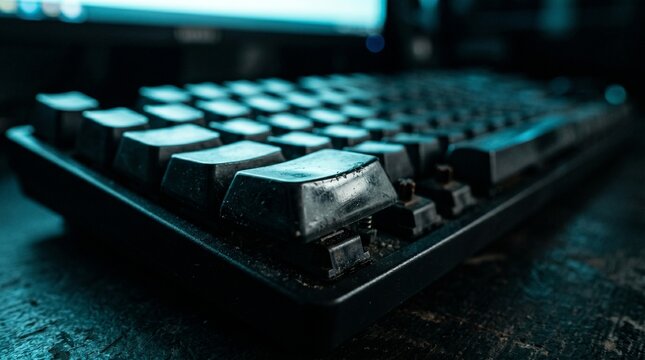 Dirty Black Mechanical Keyboard Buttons In Dark Moody Environment