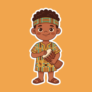 African Boy Playing Drum.