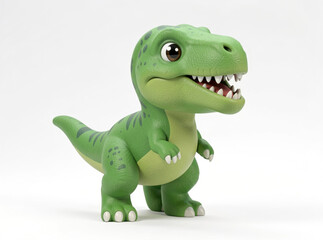 Fototapeta premium A small, bright green toy dinosaur with its mouth open, ready for play or display