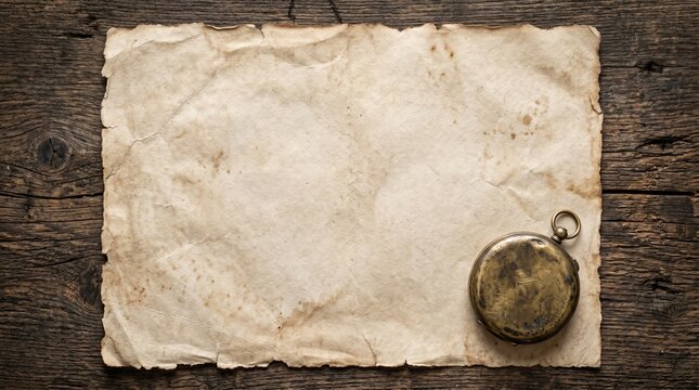 Vintage Brass Pocket Watch Resting On Blank Old Paper Background