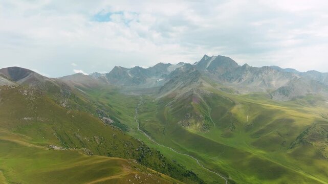 Drone Flight Over Kashka-Suu River and Alpine Meadows, Tian Shan Mountains, Kyrgyzstan