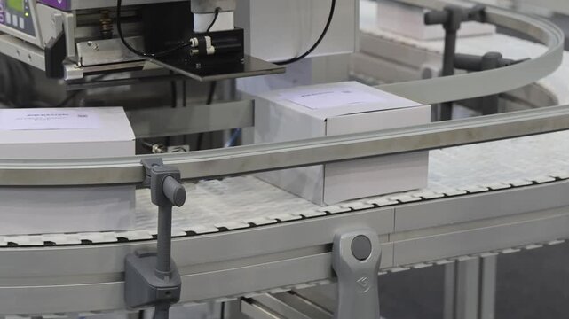 Foil Stamping Boxes Packages at Conveyor Belt Factory Production