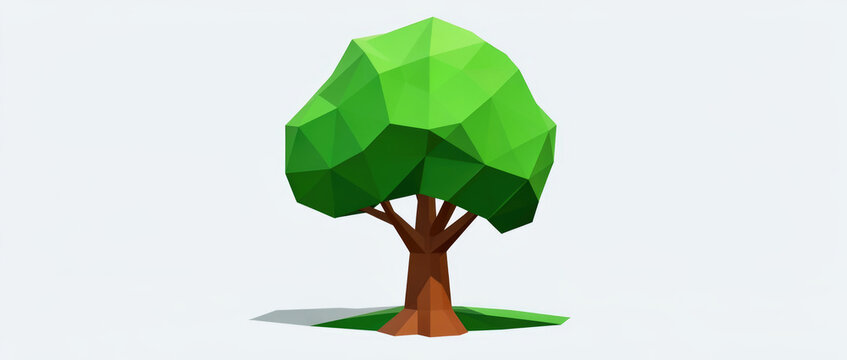 A detailed illustration of a low polygon tree with lush green leaves