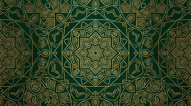 Luxury Islamic Geometric Pattern Background in Gold on Emerald Green