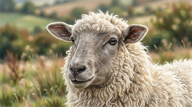 Close-Up Realistic Sheep Portrait with Soft Fur and Natural Lighting, Eid al-Adha Celebration