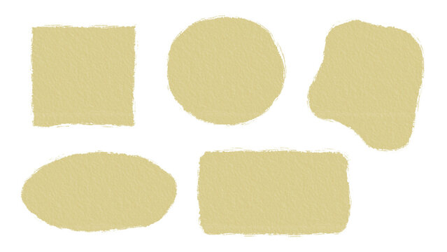 Collection of five tan paper shapes with rough, torn edges, including square, circle, oval, blob, and rectangle, on a transparent background.