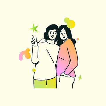 Young girls celebrating friendship day, Office colleagues, Happy girls posing vector illustration