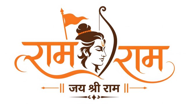 Decorative Hindu Lord Rama Logo with Profile Portrait and Script