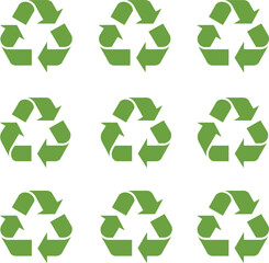 Fototapeta premium Green recycling symbols arranged in a neat grid pattern vector illustration for environmental sustainability and waste management concepts on white.