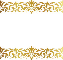 Gold floral border illustration with ornate damask scrollwork patterns framing a white central space for elegant wedding invitations and luxury certificates © Nadia