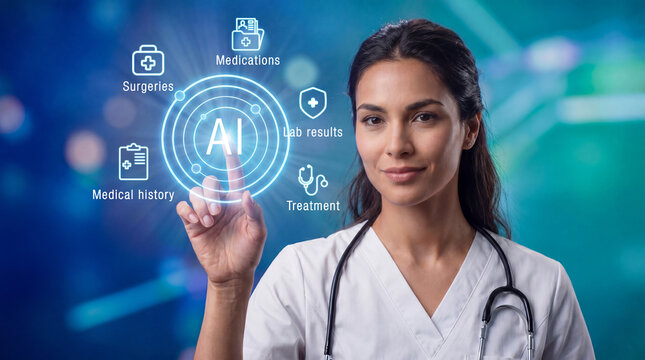 Female Doctor Using AI Healthcare Technology Interface