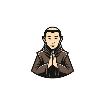 Vector illustration of a monk in prayer wearing a brown robe