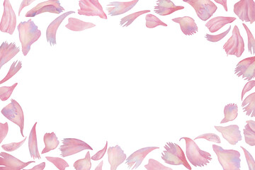 Fototapeta premium Elegant watercolor floral frame with pink peony petals. Soft botanical frame with an oval text area is perfect for invitations, greeting cards, branding, and romantic design solutions.
