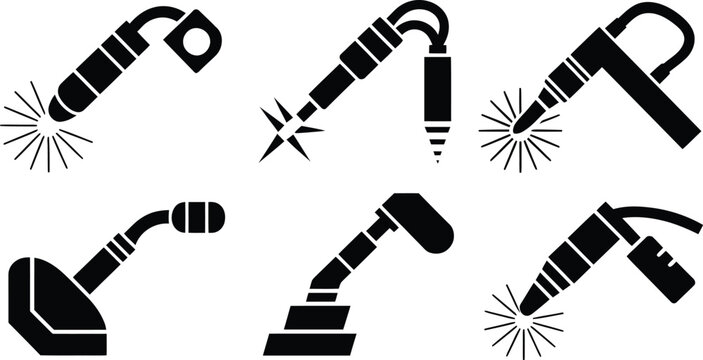 Hot arc gas weld torch plasma cut black icon set