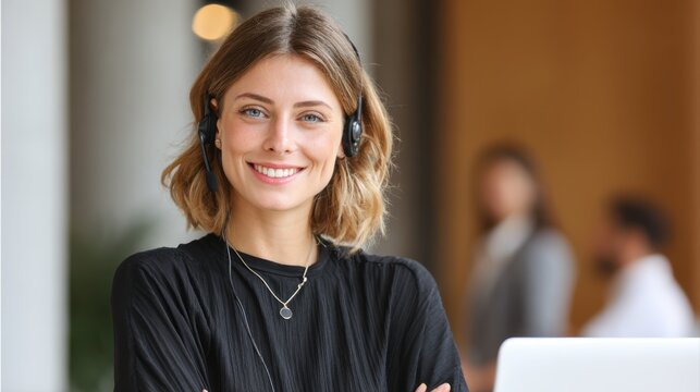 Woman, laptop and call center agent with smile for customer service, crm and help or support. Sales representative, tech and telemarketing with portrait for communication, networking and negotiation